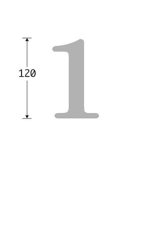 Huisnummer Roman 120mm-1 mat nikkel technische tekening