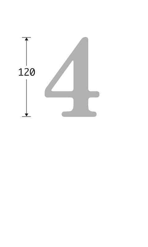 Huisnummer Roman 120mm-4 mat nikkel technische tekening