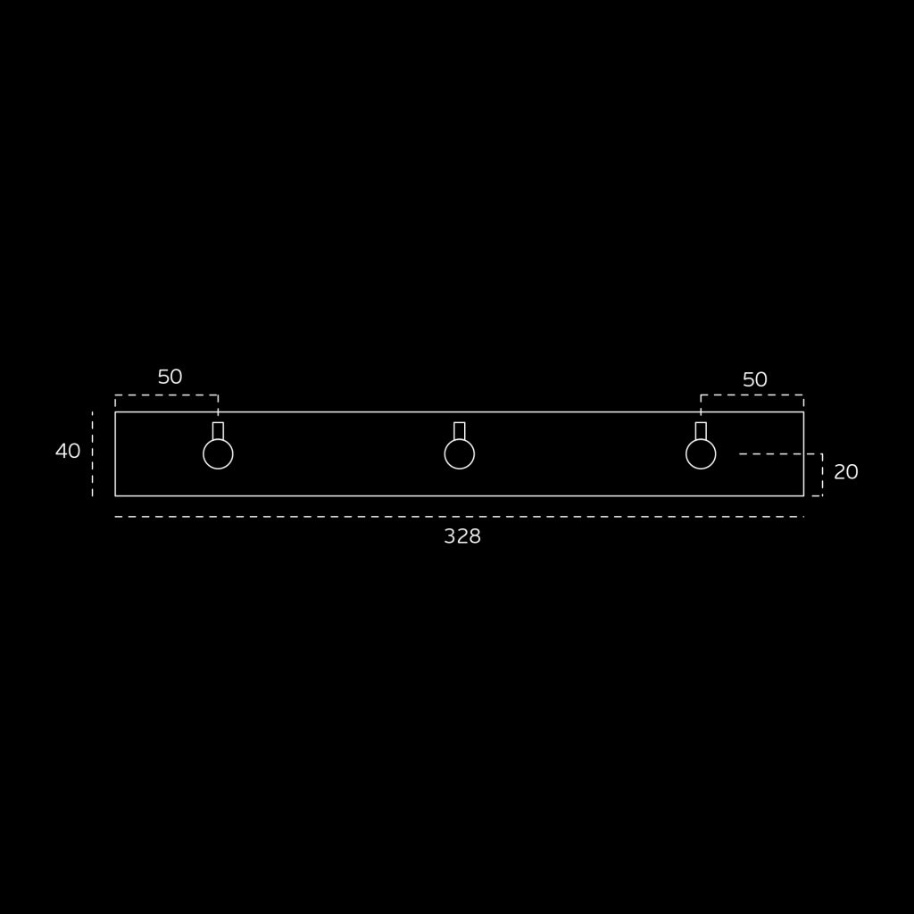 Kapstokrek driedelig op plaat RVS technische tekening