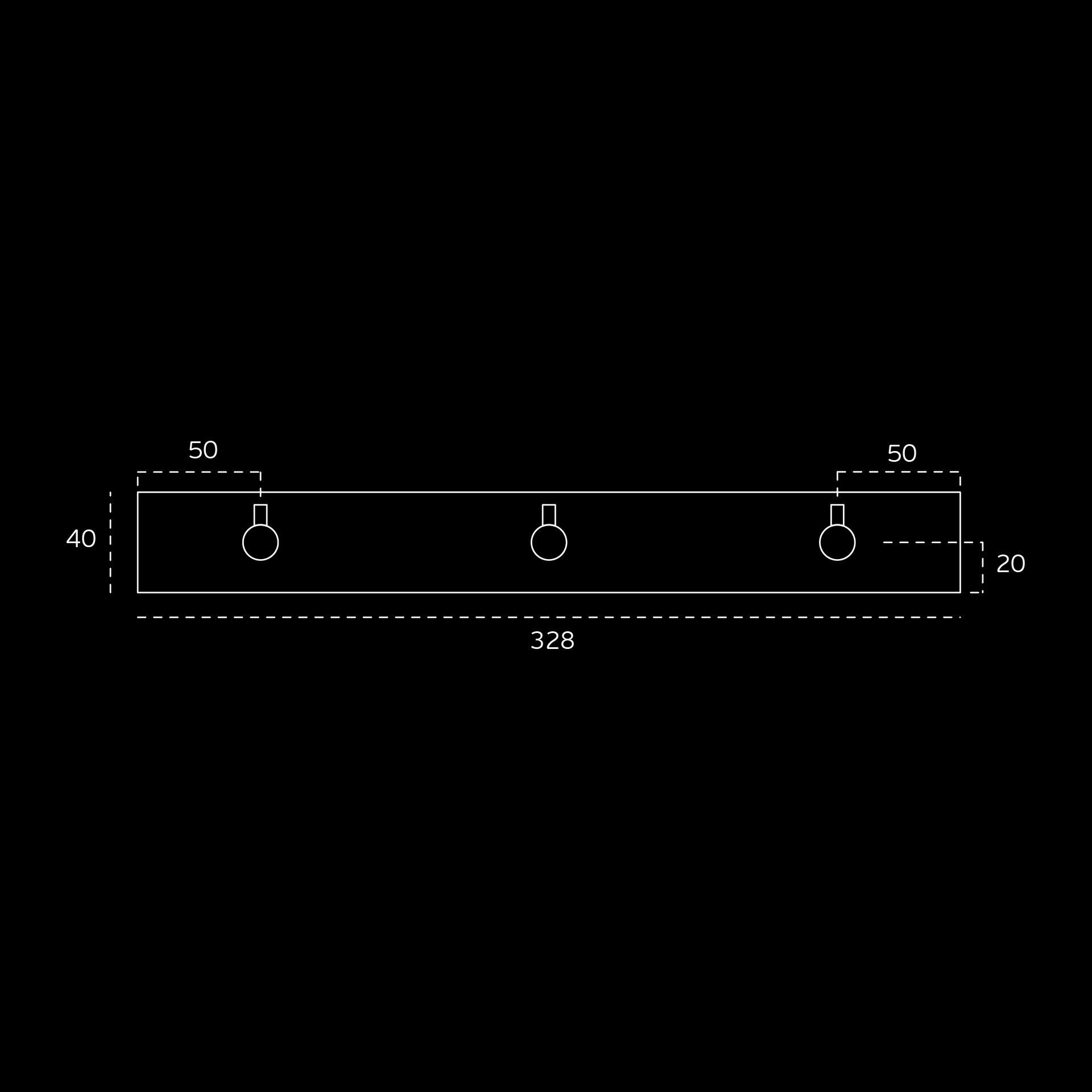 Kapstokrek driedelig op plaat RVS technische tekening