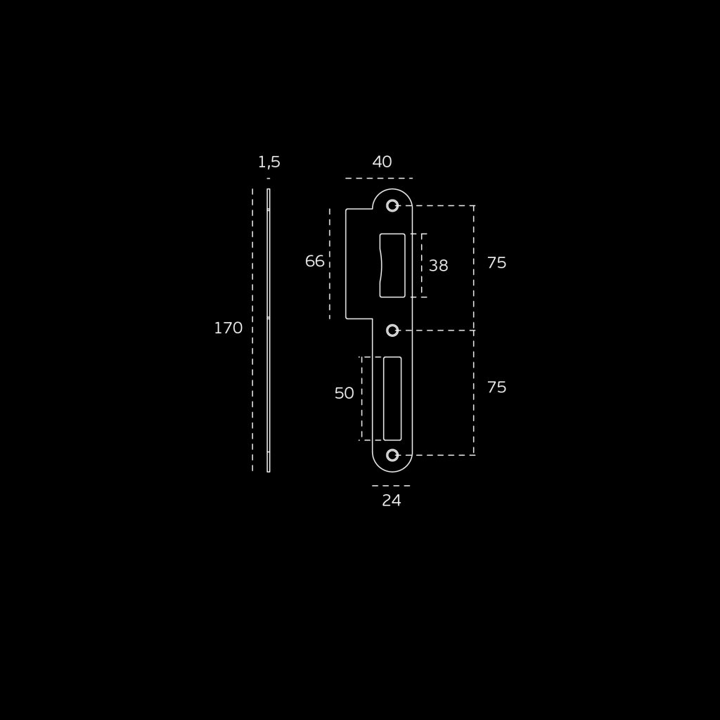 Cilinderslot D+N slot 60/72mm ronde voorplaat RVS technische tekening 1