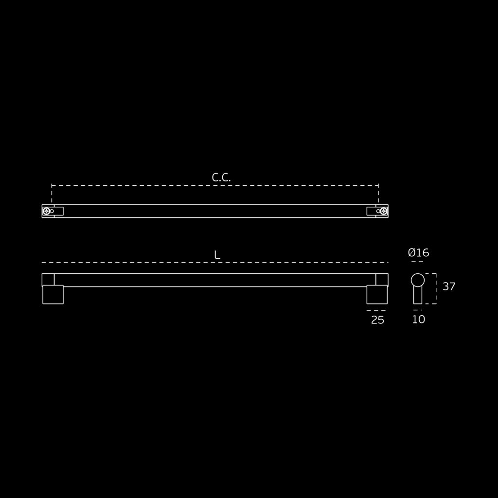 Meubelgreep Rechthoekig 448mm RVS technische tekening