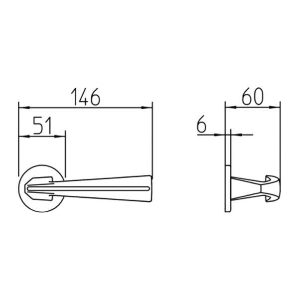 1141 Bix deurkruk op rozet, satinchrome/chrome technische tekening