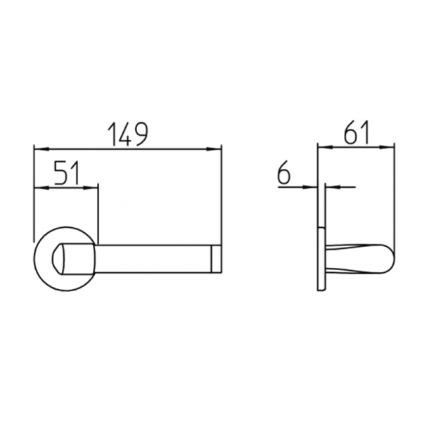 361 Tuc deurkruk op rozet, chrome/satinchrome technische tekening