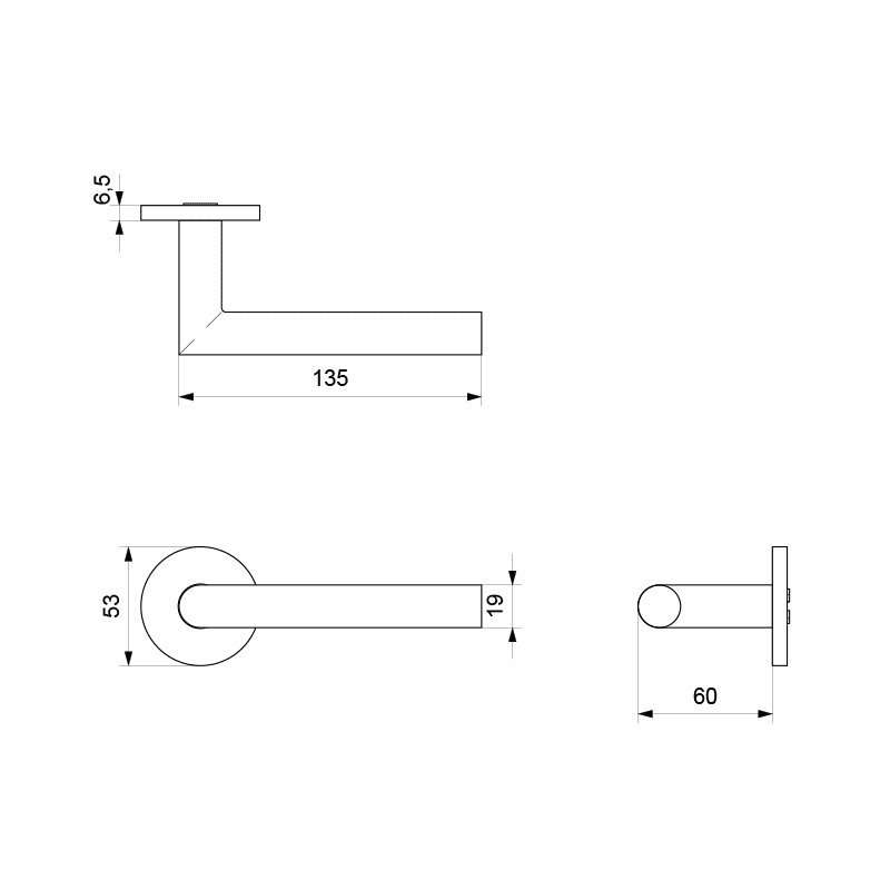 GPF612VW deurkruk op rozet wit technische tekening