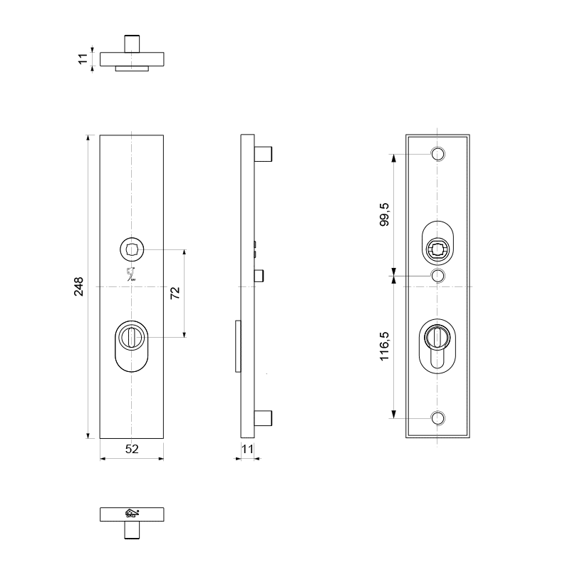 GPF9018.A4 veiligheidsbuitenschild met kerntrekbeveiliging PC72 technische tekening
