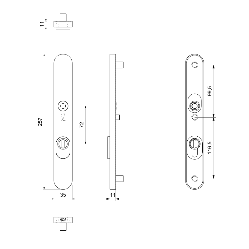 GPF9028.A2 veiligheidsbuitenschild met kerntrekbeveiliging PC72 technische tekening