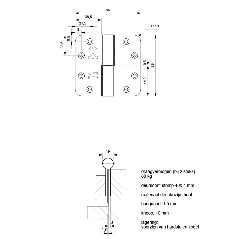 GPF0351.A1 paumelle DIN RS technische tekening