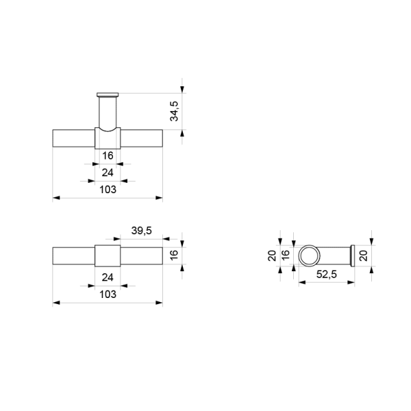 GPF3046.A2-05 Bronze blend kruiskruk Hipi Deux op ronde rozet technische tekening