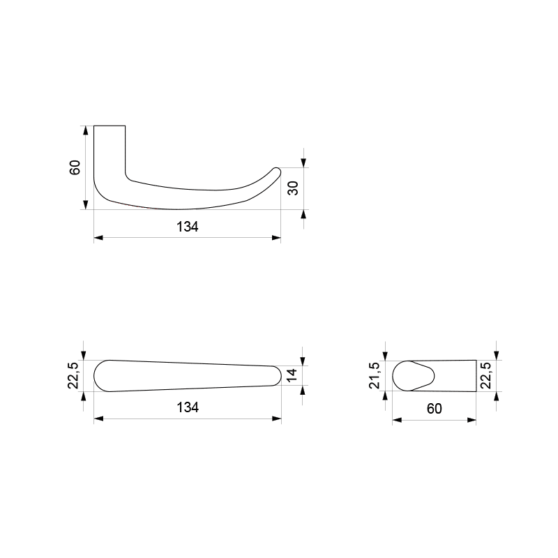 GPF3085.00 RVS deurkruk Tino op ronde rozet technische tekening