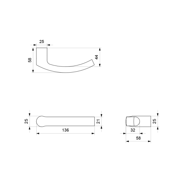 GPF3155.00 RVS deurkruk Kokoru op ronde rozet technische tekening