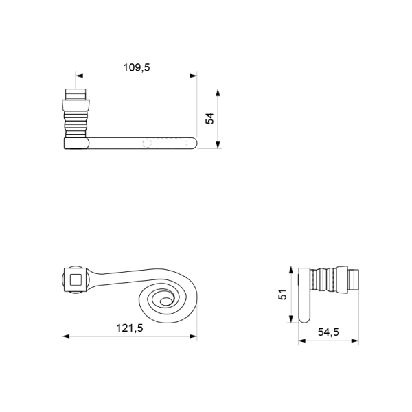 GPF6200.00 smeedijzer zwarte deurkruk Kera op ronde rozet technische tekening