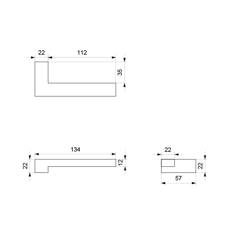 GPF8285.02 zwarte deurkruk Raa op vierkante rozet technische tekening