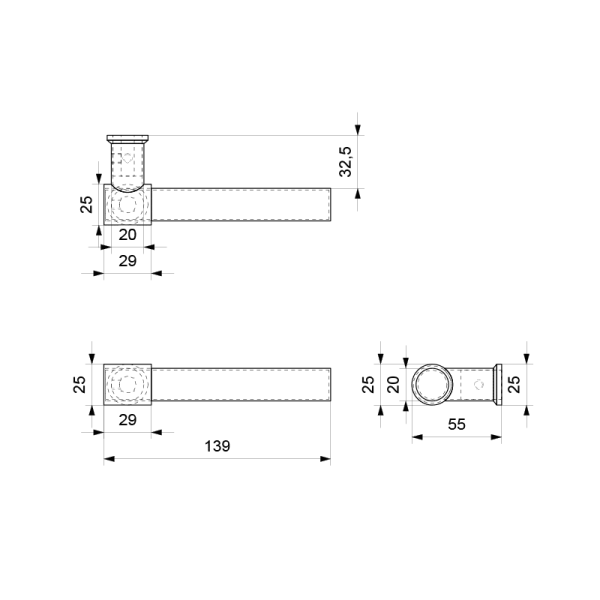 GPF8246.42 witte deurkruk Hipi Deux op vierkante rozet technische tekening