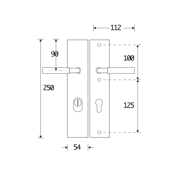 Krukgarn.RS SKG Bauhaus mat nikkel/TI PC72 kt technische tekening