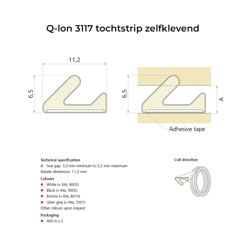 Q-lon 3117 tochtstrip zelfklevend technische tekening