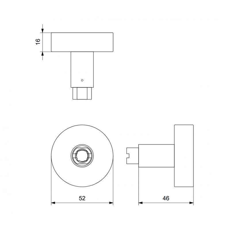 S1 knop Vlakke 52×16 mm draaibaar inclusief krukstift Zwart technische tekening