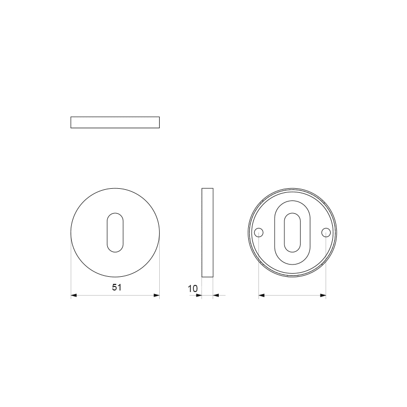 1351/B sleutelrozet 51x10mm antiek chroom technische tekening