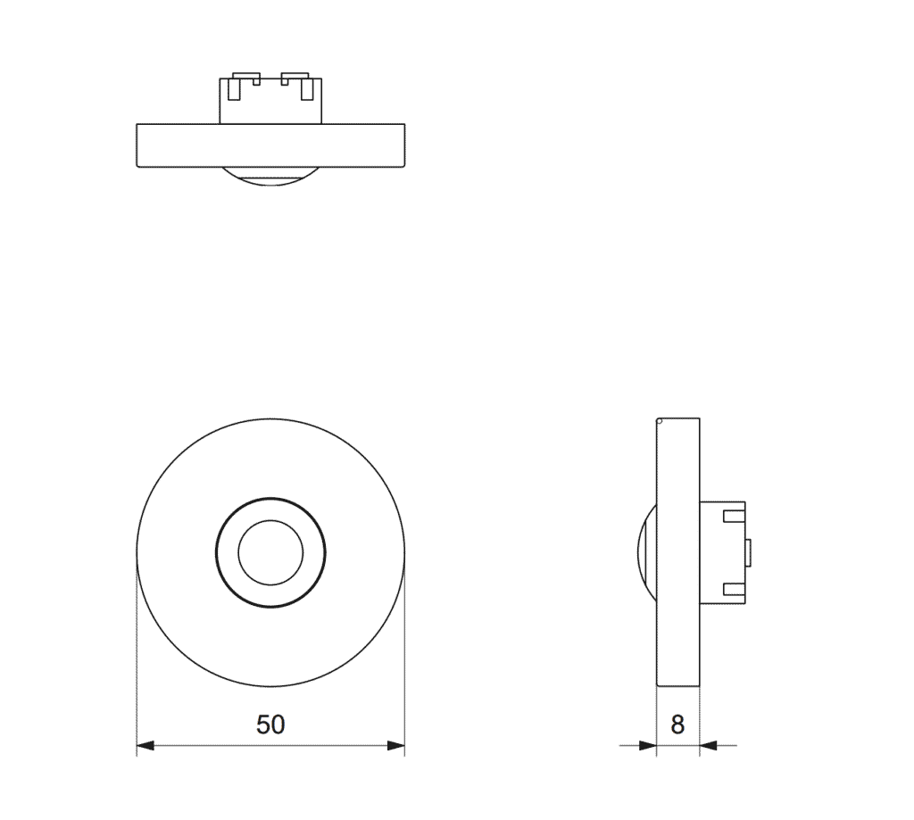 Voordeurbel rond 50×8 mm wit technische tekening