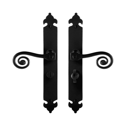 GPF6200.60 smeedijzer zwarte deurkruk Kera op langschild WC55/8, 291x41x4mm